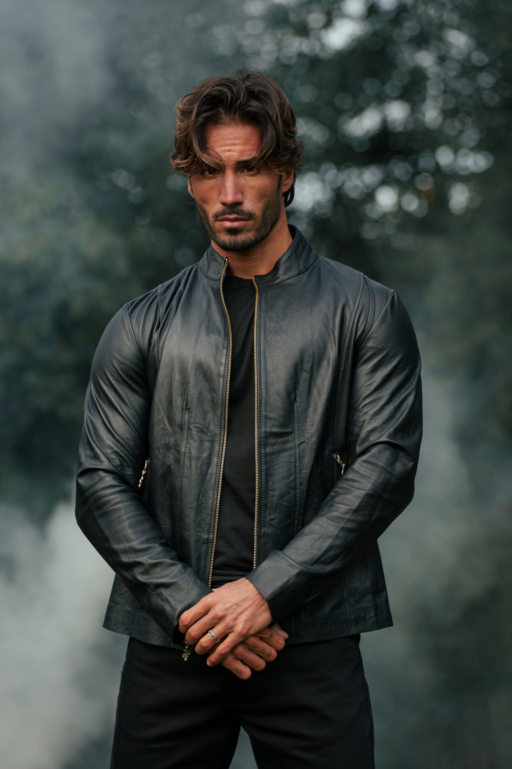 Father Sons Black Lambs Leather Jacket With Gold Zips - FSH610