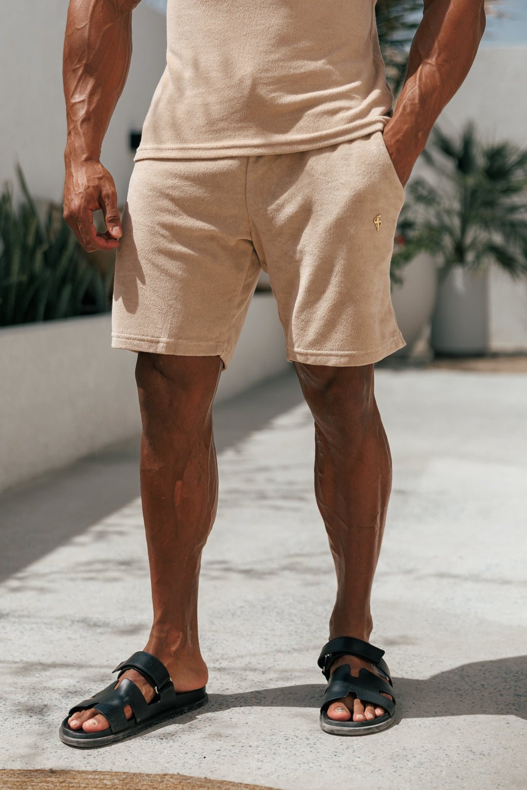 Father Sons Beige Towelling Shorts - FSTS663