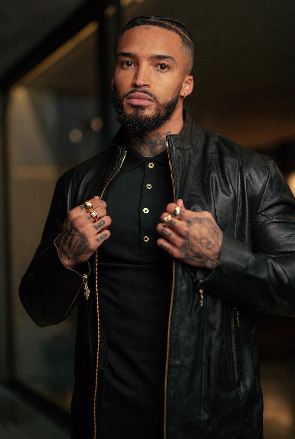 Father Sons Black Lambs Leather Jacket With Gold Zips - FSH610